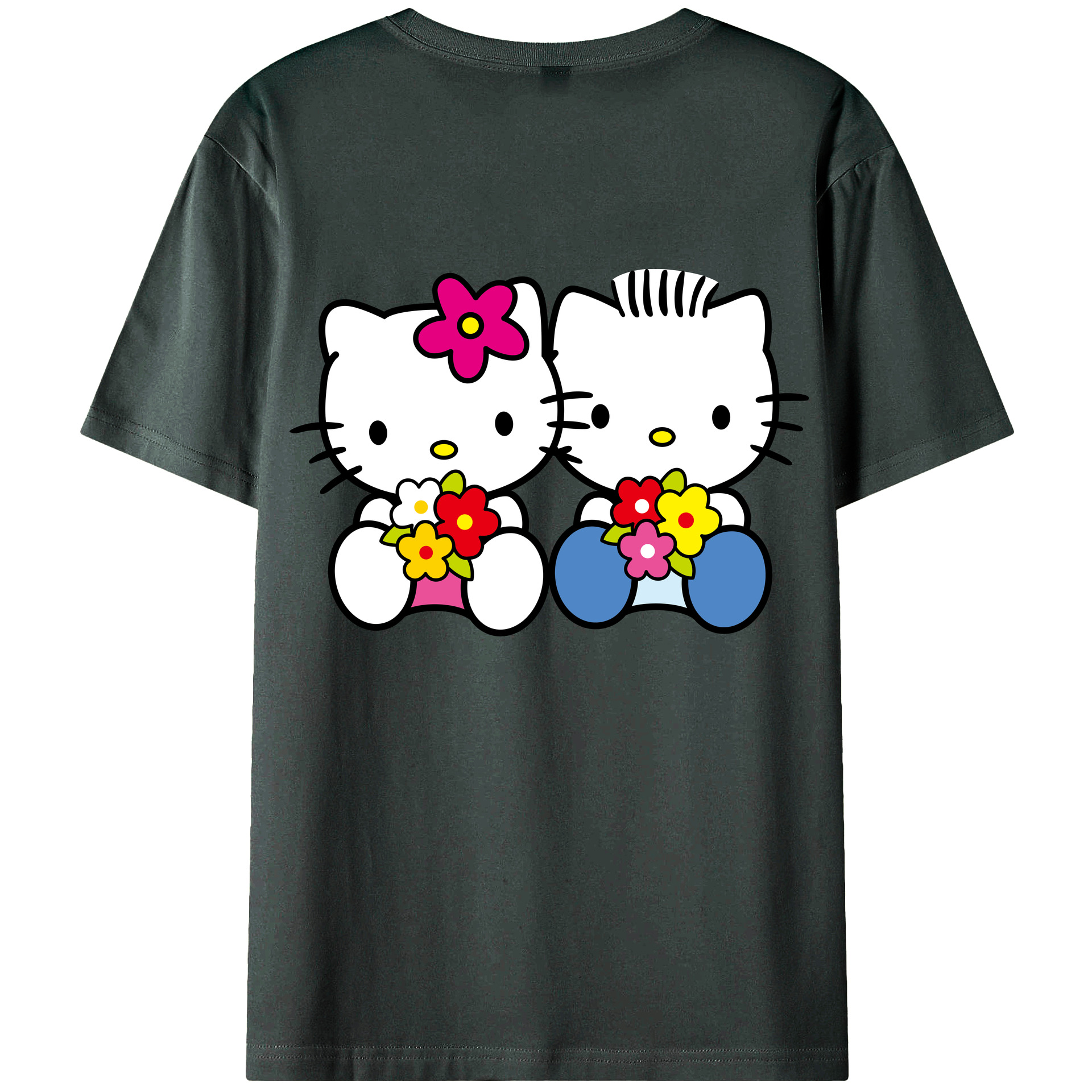 （画像用） Hello Kitty ハローキティ 綿100％ メンズ半袖Tシャツ（バックプリント） 通気性
